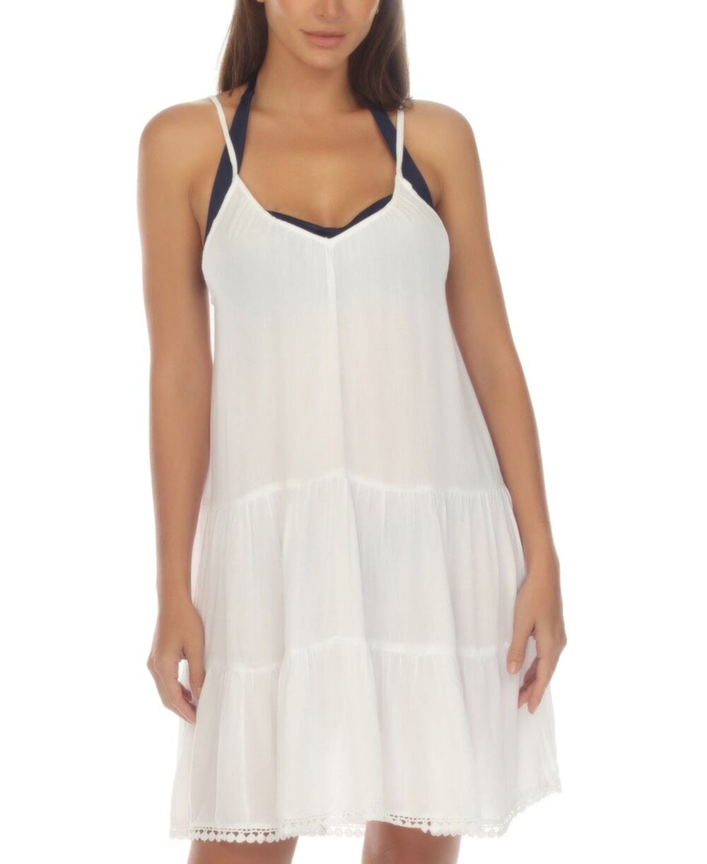 Raviya Women's Tiered Sleeveless Cover-Up Dress White Size M 2408